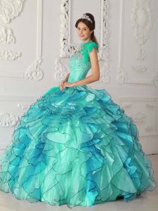 Ball Gown One Shoulder Sweet 16th Dress in Turquoise with Beads
