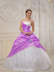Purple and White Sweet 16th Dress with Beading Decoration