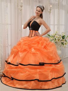 Orange and Black Beaded Quinces Dress with Satin and Organza