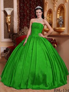 Green Strapless Sweet 16th Dress with Beading in Taffeta