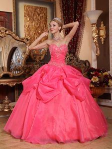 Beautiful Coral Red Sweetheart Sweet 16 Quinceanera Dress