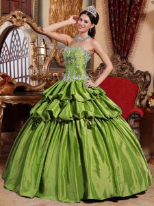 Olive Green Appliques Quinceanera Dress with Hand Made Flowers