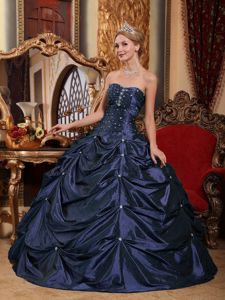 Navy Blue Ball Gown Strapless Dresses 15 with Pick-ups and Beads