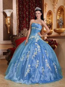 Strapless Appliques Quinceanera Gowns with Pleats and Corset Back