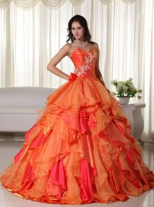 Orange Sweetheart Appliques Quinceanera Dress with Ruffles