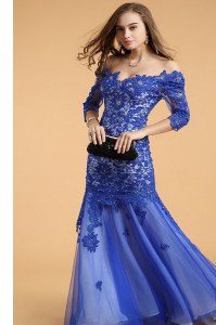 New Arrival Mermaid Royal Blue Zipper Off The Shoulder Beading Mother of Bride Dresses Lace Sleeveless