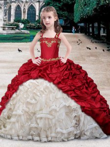 Perfect Straps Pick Ups White and Wine Red Sleeveless Organza and Taffeta Lace Up Pageant Dress for Teens for Quinceanera and Wedding Party