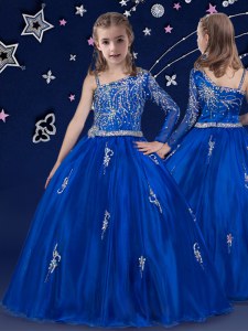 Fancy Royal Blue Zipper Glitz Pageant Dress Beading Sleeveless Floor Length
