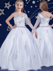 Custom Made Floor Length White Flower Girl Dresses Asymmetric Sleeveless Zipper