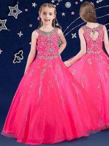 Hot Pink Kids Formal Wear Quinceanera and Wedding Party and For with Beading Scoop Sleeveless Zipper