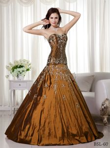 Brown Dress For Quinceanera with Dropped Waist and Embroidery