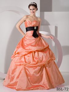 Sweetheart Dresses For a Quinceanera with Black Sash Beaded