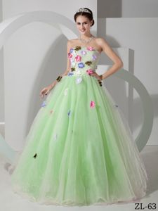 Apple Green A-line Strapless Floor-length Prom Dress with Flowers