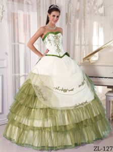 Oliver Green and White Sweetheart Quinceanera Dress by Satin and Organza