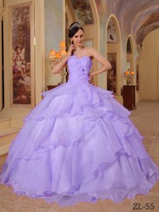 Lavender Sweetheart-neck Quinceanera Dress by Organza with Beading