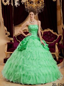 Apple Green Quinceanera Gown Dress by Taffeta and Organza with Ruffles