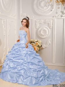 Lilac Strapless Quinceanera Gown by Taffeta with Court Train and Beading