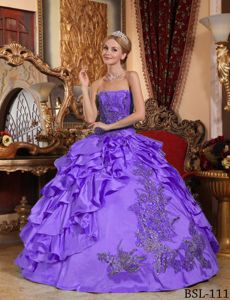 Purple Strapless Quinceanera Dress by Taffeta with Appliques and Layers