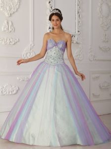 Multi-Color Taffeta and Tulle Quinceranera Dress with Beading and Sequins