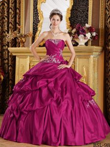 2014 Fuchsia Taffeta Sweet Sixteen Dresses in Floor-length with Ruches