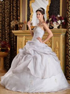 Grey Organza Sweetheart Quinceanera Dress with Appliques and Pick-ups