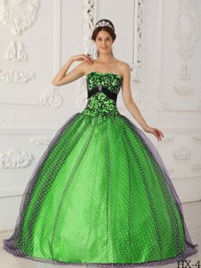 Black and Spring Green Quinceanera Dress with Beading and Appliques