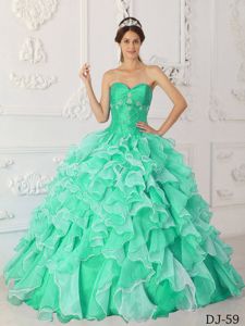 Apple Green and White Quince Gown by Taffeta and Organza with Beading