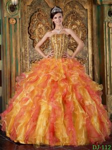 Corset Back Multi-color Ruffled Beaded Quinceanera Dresses