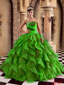Spring Green Strapless Ruffled Appliqued Sweet 16 Dress Stores