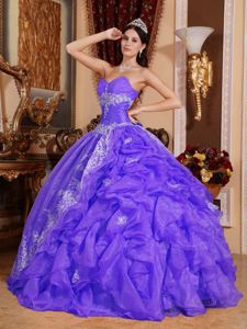 Ball Gown Sweetheart Ruffled Appliqued Purple Dresses for 15