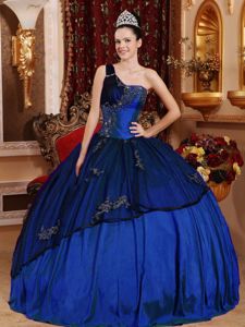 Appliqued One Shoulder Royal Blue Quinceanera Party Dress
