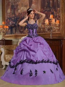 Popular Floor-length Straps Appliqued Purple Sweet Sixteen Dress