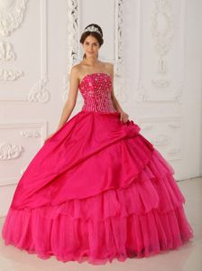 Ball Gown Beaded Ruffled Hot Pink Dress for Quince on Discount