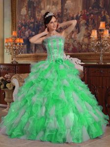 Appliqued Ruffled Corset Back Spring Green Dress for Quince