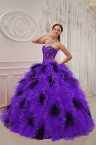 Ruffled Appliqued Purple and Black Sweet 15/16 Birthday Dress