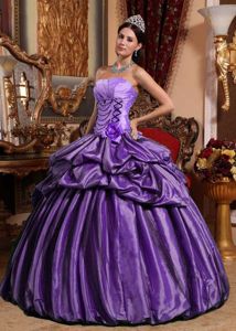 Groovy Taffeta Pick Ups Purple Dress for Sweet 15 with Flower