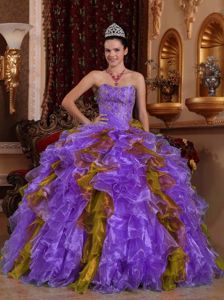 Perfect Colorful Ball Gown Strapless Appliques Ruffled Dress 15