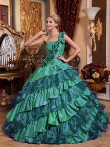 Hand Made Flower One Shoulder Multi-tiered Dress for Sweet 16