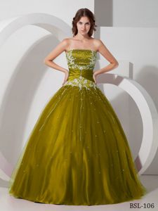 Taffeta and Tulle Beading Strapless Appliques Dresses of 15