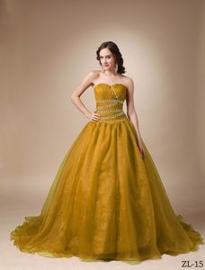 Unique Princess Sweetheart Chapel Train Beading Quince Gown