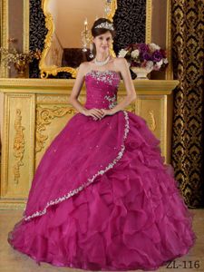 Fuchsia Appliques Ball Gown Beading Ruffled Quince Dresses