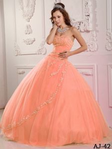 Classic Orange Red Ball Gown Appliqued Dresses for a Quince