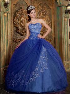 Royal Blue Sweetheart Ball Gown Tulle Quinceanera Gown Dresses