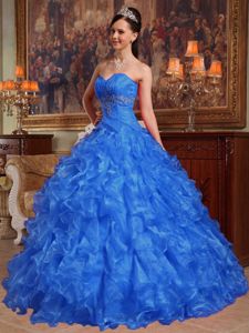 Blue Sweetheart Organza Quinceanera Gown Dresses with Ruffles