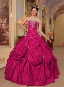 Trendy Beaded Taffeta Quinceanera Gown Dresses with Pick-ups