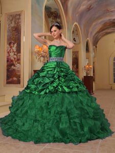 Green Taffeta and Organza Dress for Quinceaneras with Pick-ups