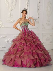 Fuchsia Layered Organza Appliques Quince Dresses with Ruffles