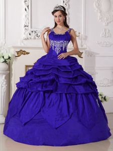 Royal Blue Scoop Taffeta Quinceanera Gown Dresses with Pick-ups