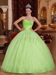 Yellow Green Sweetheart Ball Gown Quinceanera Gown Dresses with Beading