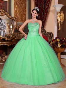 Apple Green Sweetheart Taffeta and Tulle Quinceanera Gown Dresses